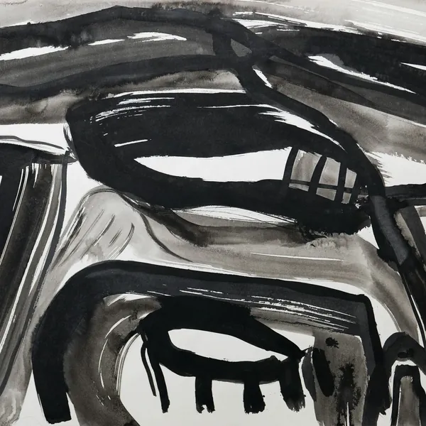 Detail of bold black ink brushwork on paper